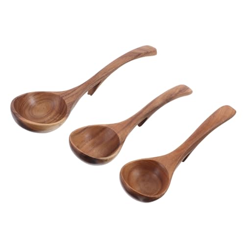 Warmhm 3 Stück Teiliges Holz Suppenlöffel mit Langem Hitzebeständigem Griff und Praktischem Aufhängehaken Vielseitiger Schonender Kochlöffel für Ramen Dumplings und Suppen Platzsparend von Warmhm