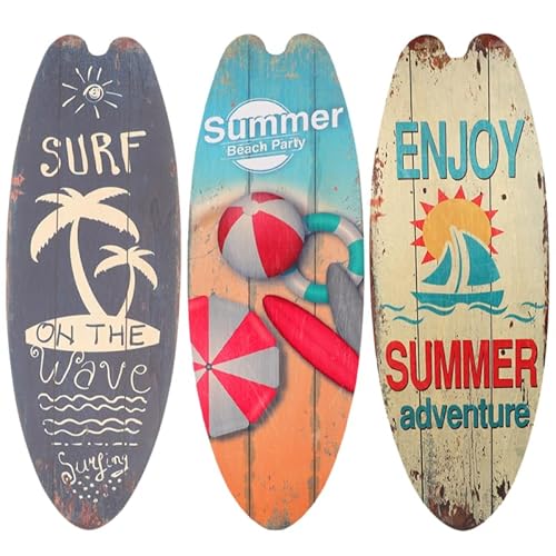 Warmhm 3pcs Surfboard Wooden Sign 45cm Wall Art with Sea Motifs Accessories for the Beach Tiki Bar Surfboard Sign Surf Party Beach Poster Mat Shell von Warmhm