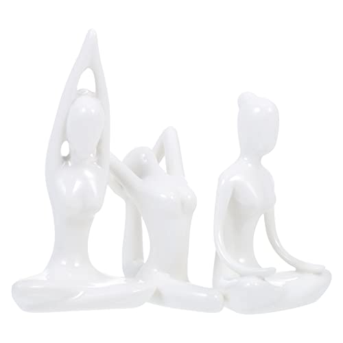 Warmhm 3st Yoga-Figur-Ornamente Zen-gartendekoration Meditationsdekor Spirituell Yoga-Figur Aus Porzellan Schreibtischaufsatz Zen-Yoga Hand Heimzubehör Weiß Statue Hölzern Büro Keramik von Warmhm