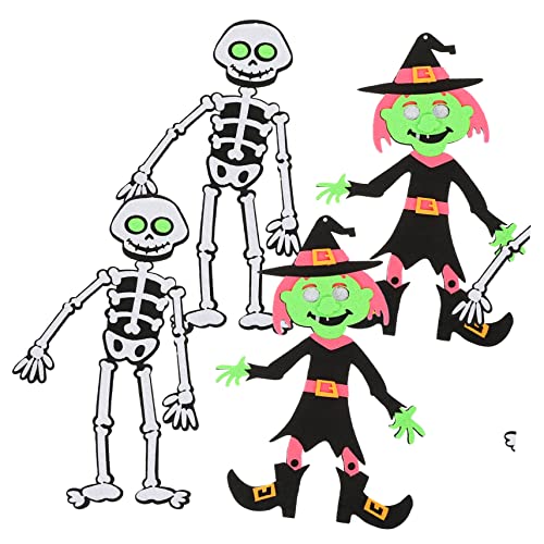 Warmhm 4 Stück Halloween Deko Teiliges Filz mit Hexe und Skelett Gruselige Mehrschichtiges Design Leicht zum Aufhängen für Tür Fenster und Festtagsdeko von Warmhm