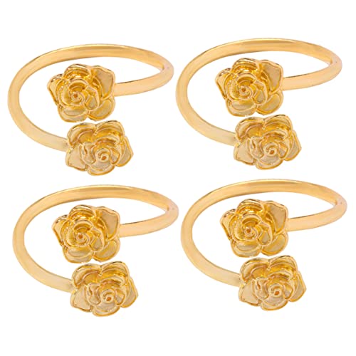 Warmhm 4 Stück Teiliges Metall Ring Serviettenhalter mit Rosenmotiv Goldfarben Tischdeko für Hochzeit Festliche Anlässe Langlebig und Wiederverwendbar für Stilvolle von Warmhm
