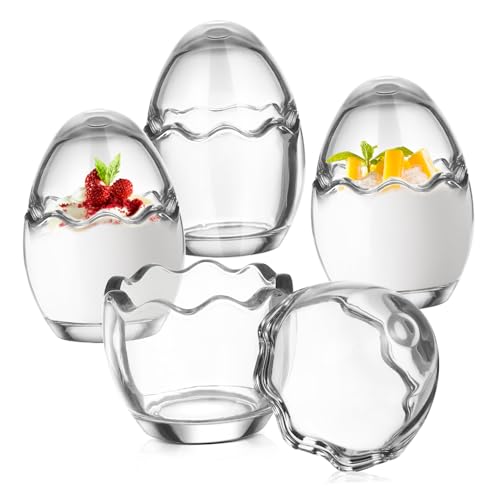 Warmhm 4 Stück Teiliges Puddingglas Hitzebeständige Eiförmige Dessertbecher aus Glas Vielseitige Joghurt Puddingbehälter Spülmaschinenfest und Einfach zu Reinigen von Warmhm