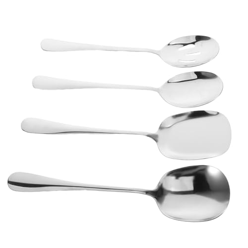 Warmhm 4 Stück Teiliges Servierlöffel mit Langem Griff Perforierte und Massive Löffel für Buffet Suppen Eintöpfe Portionsgerecht Spülmaschinenfest für Gastronomie und Haushalt von Warmhm