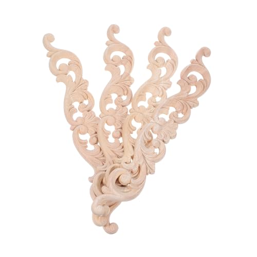 Warmhm 4 Stück Teiliges Set Holzornamente Möbel Geschnitzte Relief Holzapplikationen Unbemalte Europäische Vintage Tür und Wanddekor Natürliche Holzstruktur Geeignet für Schränke Kommoden von Warmhm