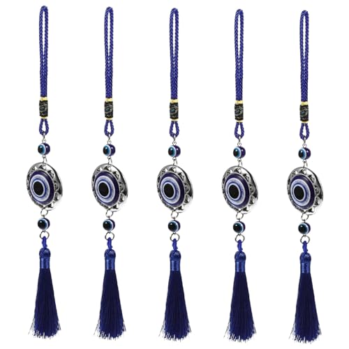 Warmhm 5 Stück Teiliges Evil Eye Hängedekor Rund mit Türkisem Blau Fein Gearbeitet Vielseitig für Auto Fenster Wand Taschen Schutzcharms für Familie und Freunde von Warmhm