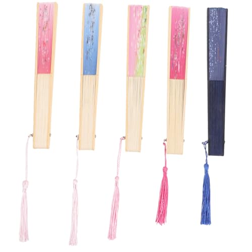 Warmhm 5St Faltfächer Handventilator aus Stoff Zubehör Faltbarer Seidenfächer Faltbare hochzeitsfächer Vintage Dekoration Retro Dekoration Tanzender Fan Fächer aus Seidenstoff Seidentuch von Warmhm