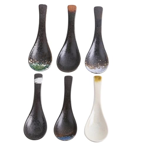 Warmhm 6 Stück Teiliges Japanische Keramik Reislöffel Suppenlöffel Porzellan Küchenwerkzeug Robust für Zuhause Hotel Restaurant Familienessen Zufällige Farbe Zufällige Farbe von Warmhm