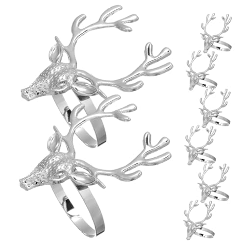 Warmhm 8 Stück Weihnachtsserviettenhalter Dekoration Serviettenringe Esstischringe Rentier Serviettenschnallen Hirsch Serviettenhalter Bankett Servierschnallen Serviettenhalter von Warmhm