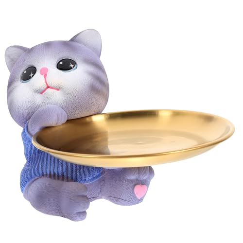 Warmhm Katze Figurine Dekorative Tablett Metall Servierplatte Desktop Lagerung Schmuckstück Gericht Wohnkultur von Warmhm