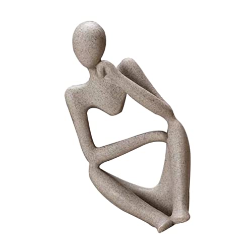 Warmhm Hausverzierung Abstrakte Figur Dekoration Heimdekoration Mini-Dekor Bling-Dekor Modernes Wohnzimmer Ornament Schreibtisch Denker Mann Figur Dekor Sandstein Kunstharz Beige von Warmhm