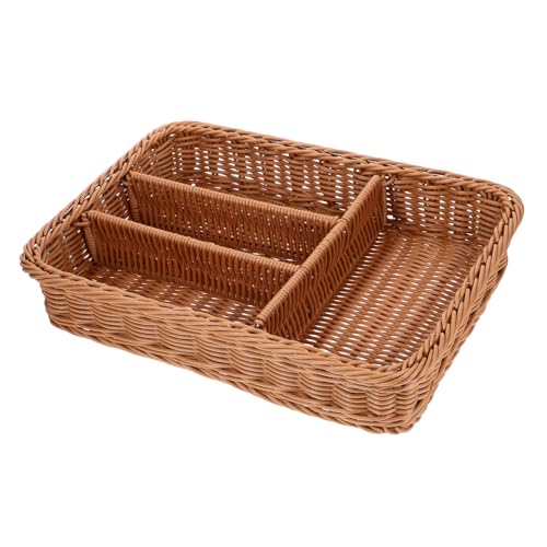 Warmhm Besteckkorb Rundes Tablett aus Rattan Lebensmittel-Trennkorb Servierkorb gewebtes Silberbesteck Körbe küchenutensilien schubladentrenner Silberwarenorganisator Tablett Besteckeimer von Warmhm