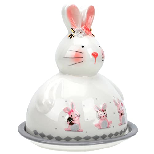 Warmhm Bunny Shaped Butter Storage Case Kreative Keramik Butterdose mit Snackplatte für Desserts für Küche und Partys Leicht zu Reinigen und Luftdicht von Warmhm