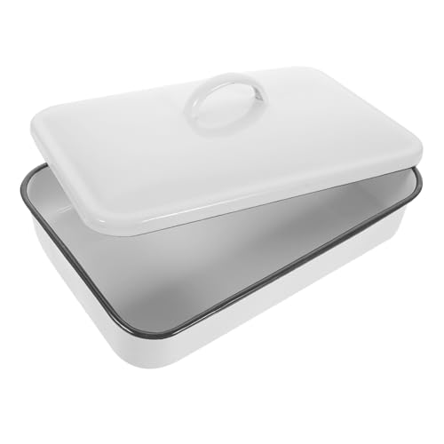 Warmhm Crisper-tablett Aus Emaille Bräter Mit Rost Und Deckel Auflaufform Büfett Großer Kochtopf Geschirrabtropfständer Antihaft-backblech Buttermaschine Rohkost-servierplatte Roti Weiß von Warmhm
