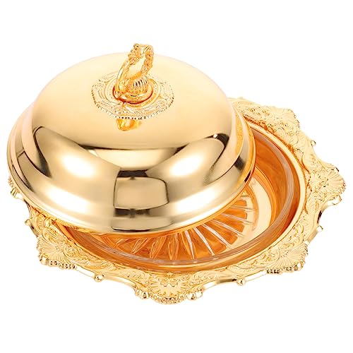 Warmhm Dekorative Servierplatte aus Metall Runde Butterdose mit Goldener Abdeckung Vielseitiges Tablett für Süßigkeiten Obst und Schmuck für Zuhause und Partys Warmhm Dekorative Servierplatte aus Metall Runde Butterdose mit Goldener Abdeckung Vielseitiges Tablett für Süßigkeiten Obst und Schmuck für Zuhause und Partys von Warmhm