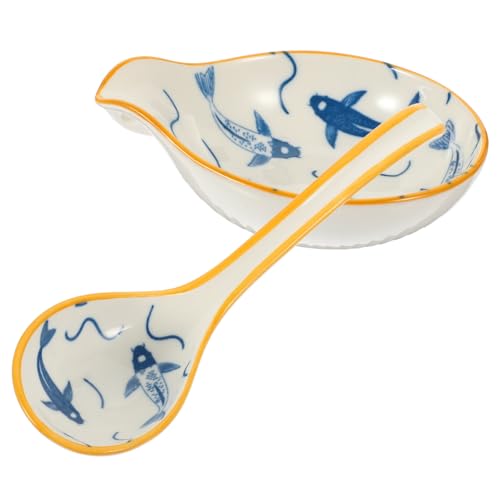 Warmhm Dekorativer Suppenlöffel Halter Teiliges Set aus Keramik mit Löffelablage und Löffel für Küche für Esszimmer zur Einweihung von Warmhm