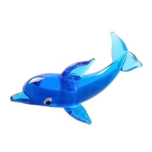 Warmhm Delfin-Ornament Handdekoration Blaues Glas Vintage-Dekor Schreibtischdekoration Mundgeblasene Tierfigur Blaue Verzierung Glas-Delfin Kunsthandwerk Glas-Delfin-Verzierung von Warmhm