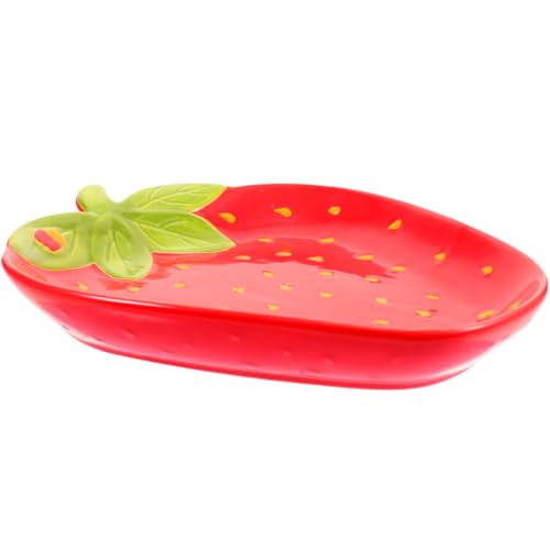 Warmhm Erdbeerschale aus Keramik Tablett Korb Erdbeeren Obstschale Netter Teller family sup ramen schüssel Hausgemachte Salatschüssel ramenschale Mehrzweck-Speiseteller Küchengeschirr rot von Warmhm