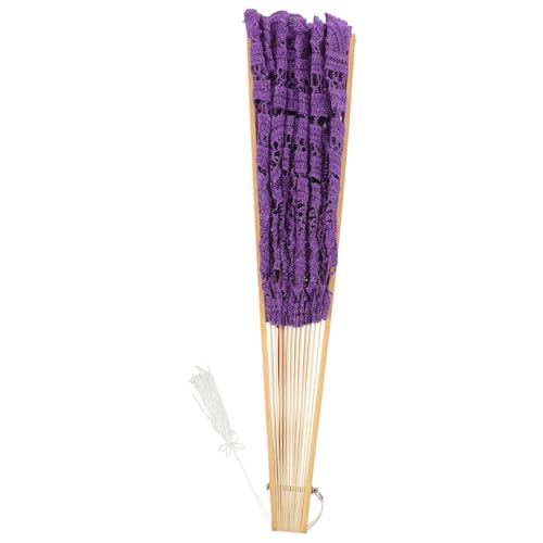 Warmhm Fächer aus Bambusknochenspitze bambusfächer Rave-Accessoires Faltbare Ventilatoren dekorativ Vintage Retro-Fan Handfächer für Damen faltbar Handventilatoren für Erwachsene Violett von Warmhm