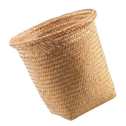 Warmhm Geflochtener Aufbewahrungskorb aus Stroh Rundform Gartendeko Vielseitiger Haushalt Mülleimer Bad Büro Organizer Nachhaltig Robust Ästhetisch Gartenkorb von Warmhm