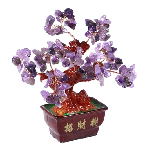 Warmhm Goldesel Feng Shui Citrin Geldbaum Rosengeldbaum Kristallpflanze Künstliche Blumen Citrinbaum des Reichtums Chinesischer Geldbaum Guayana Kastanie Violett Kristallblume Glücksbaum von Warmhm