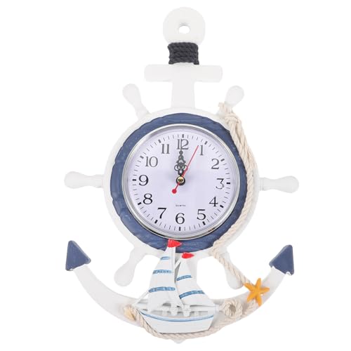 Warmhm Mediterrane Stil Wanduhr Mit Steuerrad Und Nautische Deko FüR Strand Und Meer Themen Vintage Ankeruhr Im Mediterranen Stil Außenuhren Wanduhr mit Stern Nautische von Warmhm