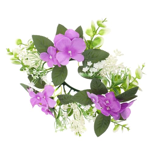 Warmhm Hortensien Kerzenhalter Künstlicher Kerzenring Kerzenkranz Für Party Kerzenringe Kerzenständer Blumenring Hochzeit Tischdekoration Kerzenständer Blumenkranz von Warmhm