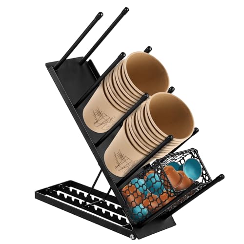 Warmhm Kaffeetassenhalter mit Abnehmbarem Korb Verstellbarer Organizer für Tassen und Deckel für Kleine Küchen oder Cafés Maximiert Platz und Sorgt für Ordnung von Warmhm
