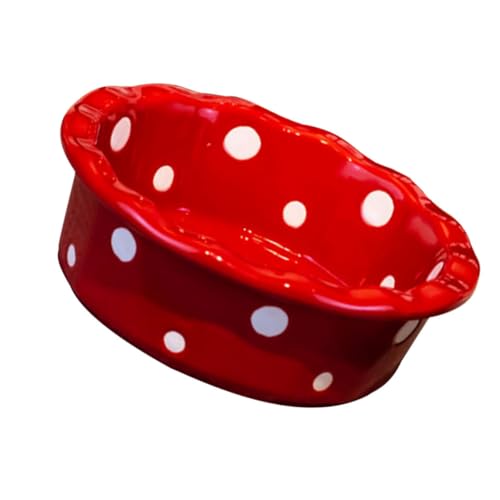 Warmhm Keramik Backschale mit Rutsch Boden Kleine Dessert und Auflaufform für Pudding Kuchen Obstsalat Vielseitige Hitzebeständige Backschüssel Rot mit Punktmuster von Warmhm