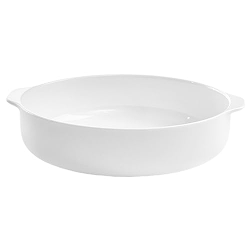 Warmhm Keramik Baking Dish mit Doppelgriff Weißer Bone China Servierteller Kratzfestes Salat und Vorspeisenschüssel für Familienessen und Festliche Anlässe von Warmhm