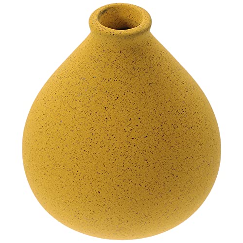 Warmhm Keramik Vase Kleine Blumenvase Boho Tischvase Moderne Vase Kunstvase Dekovase Blumenbehälter für Zuhause Couchtisch Büro Schreibtisch Wohnkultur Dekoration Gelb von Warmhm