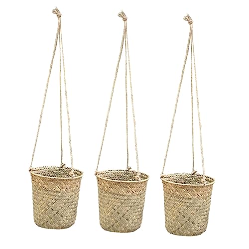 Warmhm 3 Stück Hängende Pflanzen Körbe Gewebter Aufbewahrungskorb Aus Seegras Dekorativer Blumenampel Für Innen Und Außen Platzsparend Hängendes Design Für Wohnzimmer Und Garten von Warmhm