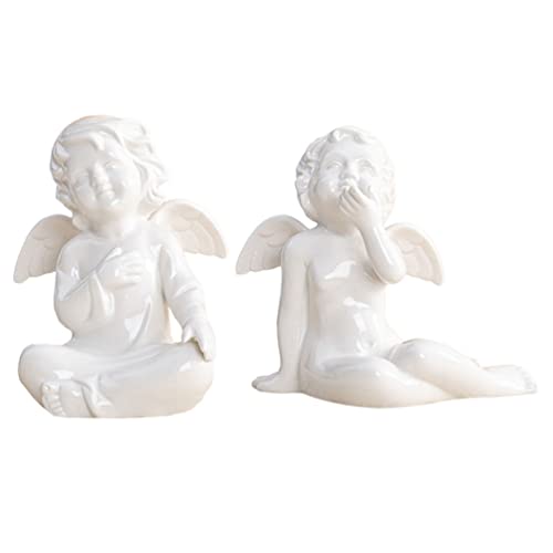 Warmhm 1 Satz Engel Ornamente Osterengel Hausschmuck -Engel-skulptur Sitzende Engelsstatue Kuchendekorationen Gedenkfigur Engel Mini-Regal Wohnkultur Euro Hochzeit Weiß Keramik Geschenk von Warmhm