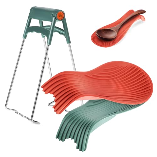 Warmhm Silikon Löffelablage mit Hitzebeständigem Tellerclip Farbig für Küchenutensilienhalter Rutschfester Tellergriff zum Schutz vor Verbrennungen zum Abstellen von Kochlöffeln und von Warmhm