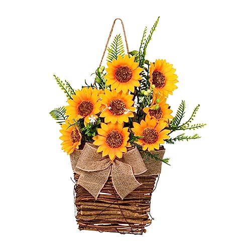 Warmhm Wandleuchten Sonnenblumenkorb Rattan-Vase Wandvase Weihnachtskranz Sonnenblumen-Dekor Künstliche Sonnenblume Mit Rattan-Vase Sonnenblumenpflanzen Türkranz Handgefertigt Dekorieren von Warmhm