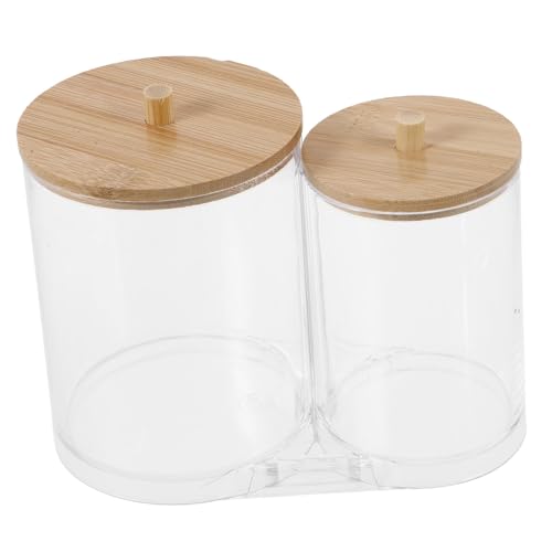Warmhm Transparente Aufbewahrungsbox für Wattepads und Zahnstocher Acrylklarer Kosmetikbehälter mit Holzdeckel Multifunktionales Badezimmer Dosen zur Tisch und Badorganisation Stapelbar von Warmhm