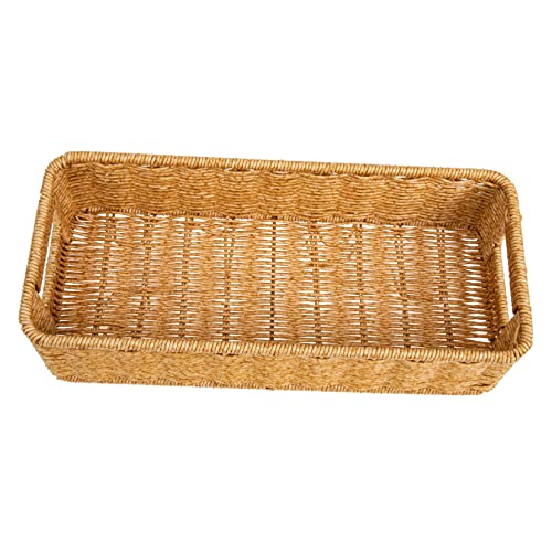 Warmhm Woven Style Badezimmerkorb Rechteckiger Handtuch Organizer Snack und Früchteablage Imitation Rattan für Zuhause von Warmhm