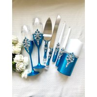 Blaue Hochzeit Set Von 7 Blaue Hochzeitsgläser Blau Kuchen Server Messer Einheit Kerze Braut Bräutigam Gläser Hochzeitsgeschenk Champagner von WarmhomeGifts