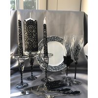 Halloween Schwarze Hochzeit 13Er-Set Hochzeitsgläser Tortenheber Messer Hochzeitsplatte Einheits-Kerzenset Kerzenhalter von WarmhomeGifts