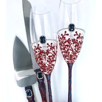 Nevy Burgundy Hochzeit Gläser Tortenhalter Set Personalisiert Navy Blau Einheitskerze Winter Braut Bräutigam Glas von WarmhomeGifts