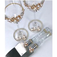 Perlen Hochzeit Gläser Champagner Flöten Rustikale Klare Braut Und Bräutigam Blumenglas von WarmhomeGifts