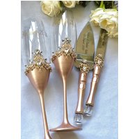 Personalisierte Hochzeit Flöten Graviert Tortenheber Und Messer Hand Bemalt 4Er-Set Rose Gold Gläser von WarmhomeGifts