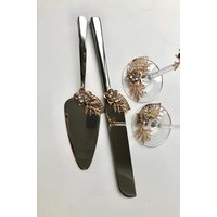 Personalisierte Hochzeit Flöten Sand Kuchen Server Messer Gold Gläser Set Champagner Braut Bräutigam von WarmhomeGifts