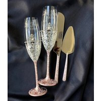Personalisierte Kuchen Server Und Messer Personalisierte Hochzeit Flöten Für Braut Bräutigam Rose Gold Gläser von WarmhomeGifts