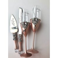 Personalisierte Kuchen Server Und Messer Personalisierte Hochzeit Flöten Für Braut Bräutigam Rose Gold Gläser von WarmhomeGifts