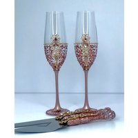 Personalisierter Tortenheber Und Messer Personalisierte Hochzeitsflöten Für Braut Bräutigam Rosegold Hochzeit Gläser von WarmhomeGifts