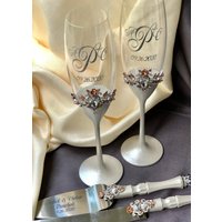 Rose Gold Hochzeit Flöten Personalisierte Gläser Blush Pink Tortenheber Messer Champagner Für Braut Und Bräutigam Kuchen Schneide Set von WarmhomeGifts