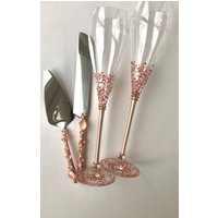 Rosegold Hochzeit Gläser Tortenmesser Flöten Braut Bräutigam Geschenk Sweet 16 von WarmhomeGifts