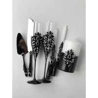 Schwarze Champagner Flöten Kuchen Server Und Messer Schwarze Einheit Kerze Set Halloween Kerzen Gläser Hochzeit von WarmhomeGifts