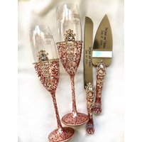 Personalisierter Tortenheber Und Messer Personalisierte Hochzeit Flöten Für Braut Bräutigam Roségold Gläser Rosegold von WarmhomeGifts