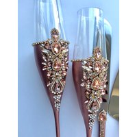 Tortenschneider Und Messer Hochzeitsflöten Hochzeitspaar Rosegold Hochzeit Gläser von WarmhomeGifts